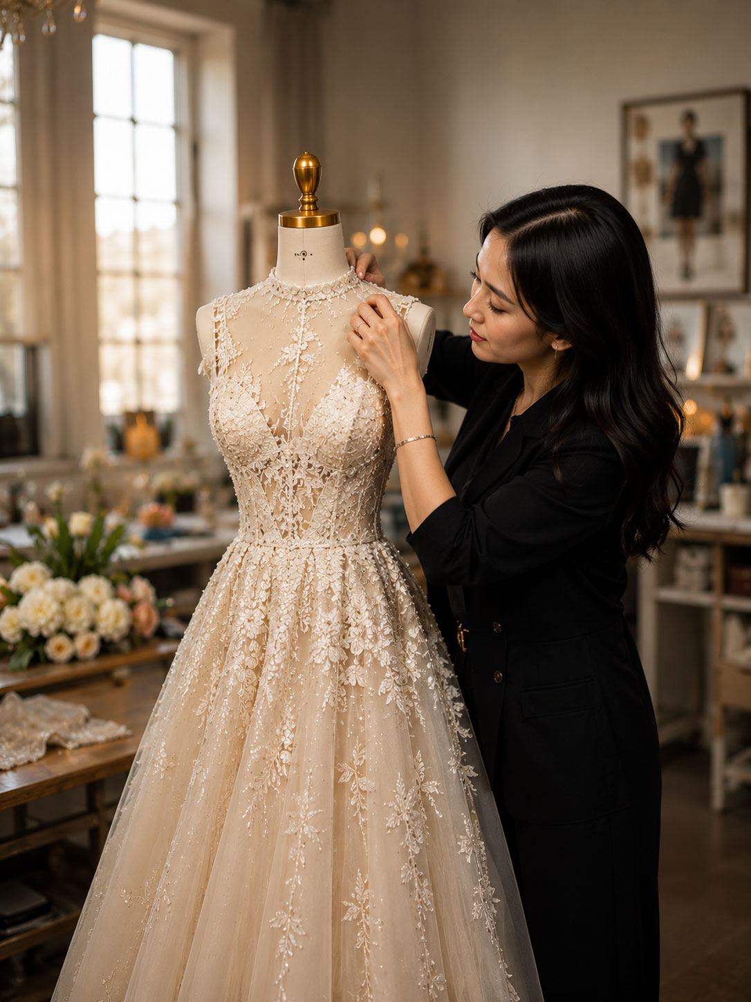 Molly Nguyen creating a dress