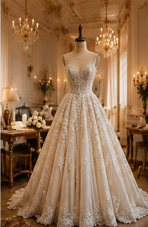 Completed couture gown